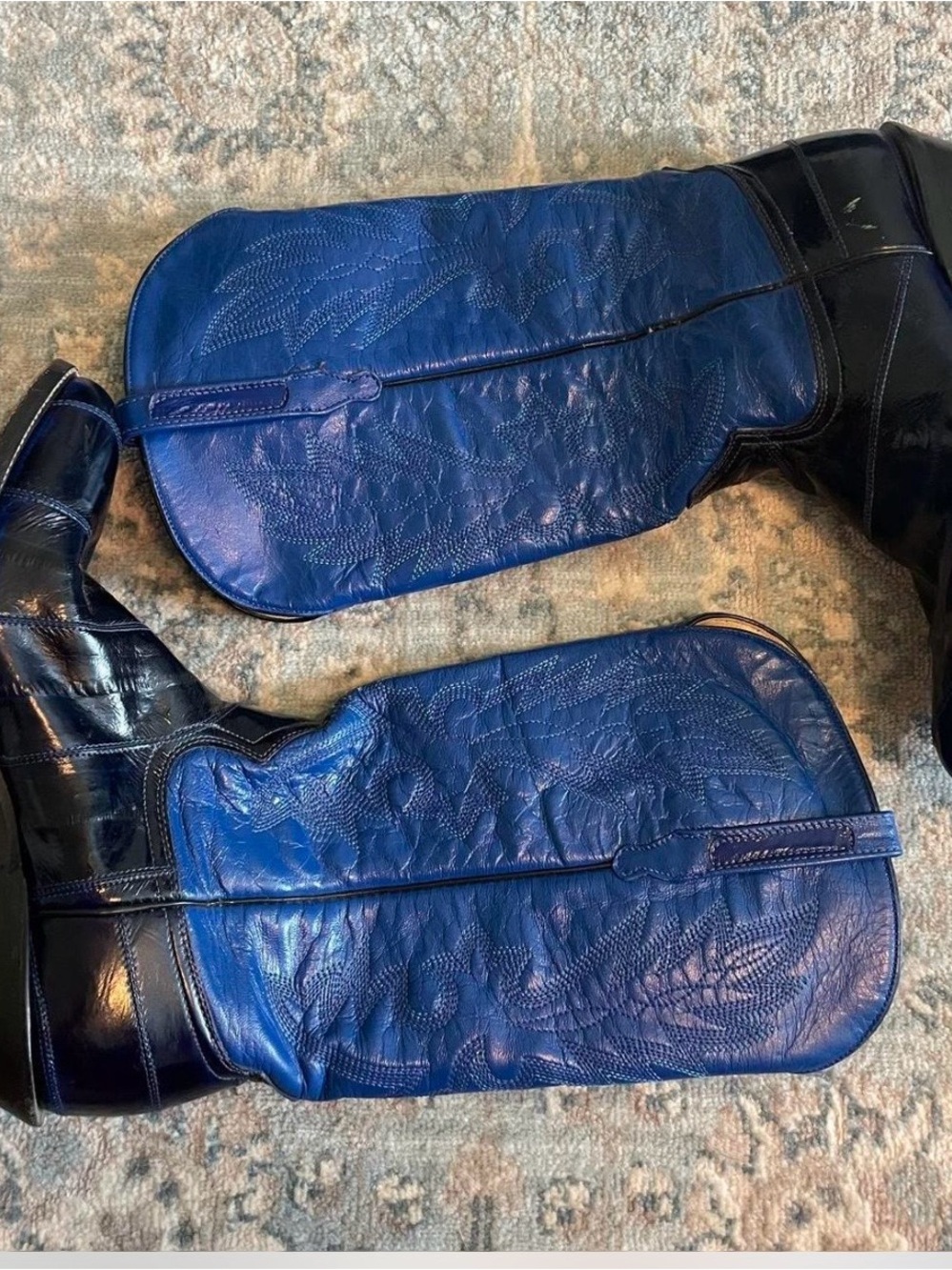 Eel Skin Blue Leather Embroidered Western Boots